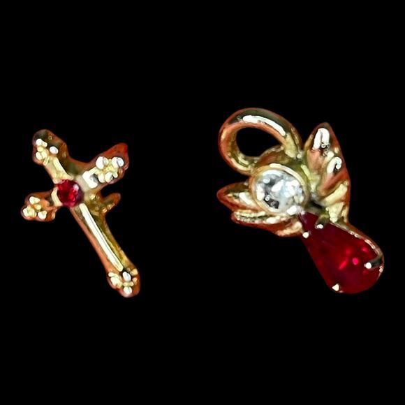 Vintage Christmas Tree Brooch & Holiday Pins Lot Red Green Rhinestone Gold Tone - Picture 4 of 13